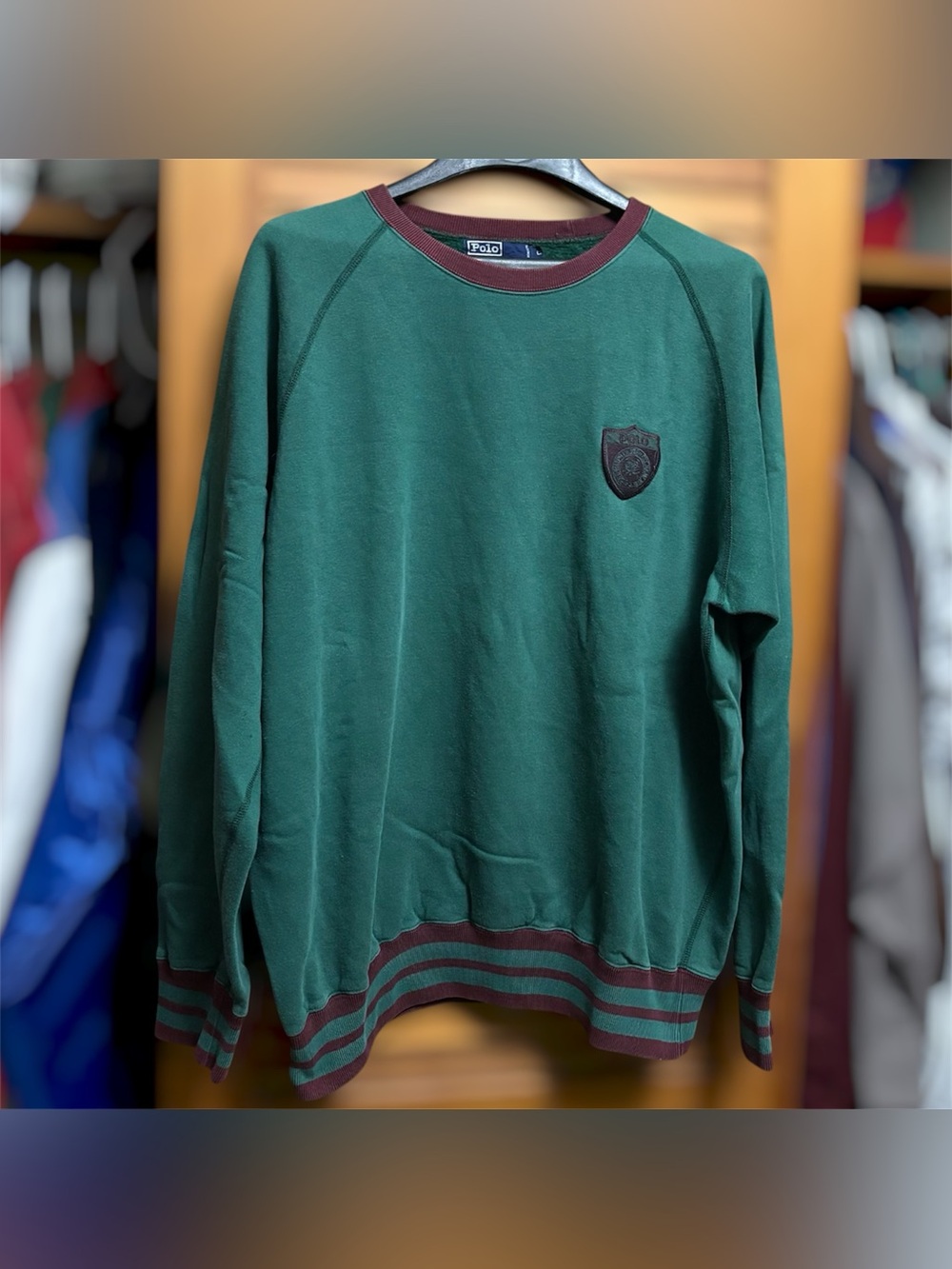 Vintage 90s Polo Ralph Lauren Scribble Shield Badge Crest Logo Sweatshirt Green